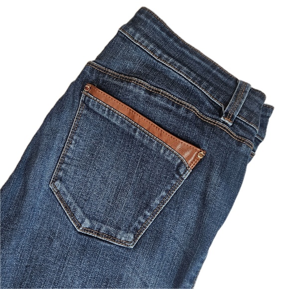 White House Black Market Jeans Womens 4 Blue Skimmer Skinny Faux Leather Trim - Picture 3 of 9